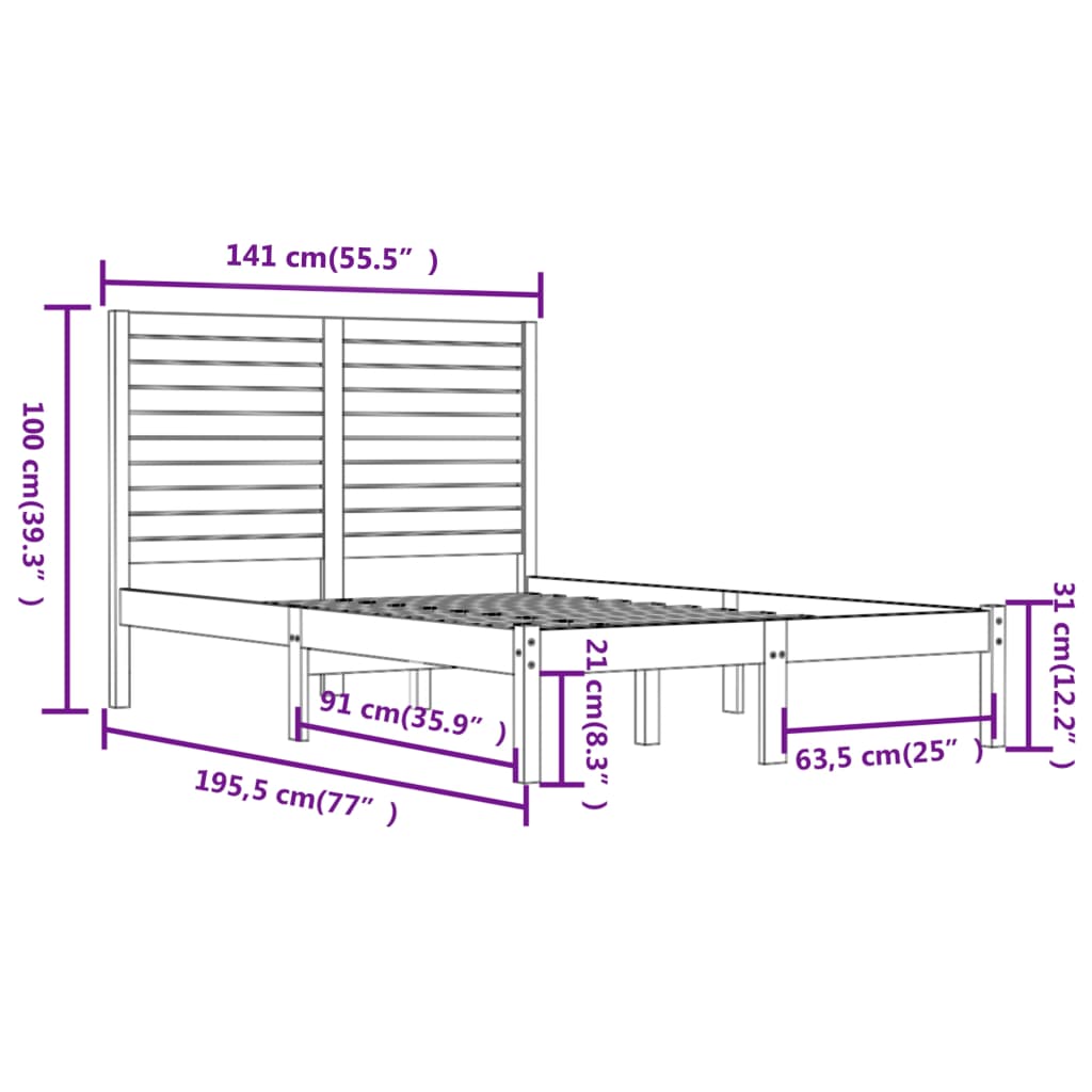 Cadre de lit sans matelas blanc 135x190 cm bois massif - XIOS
