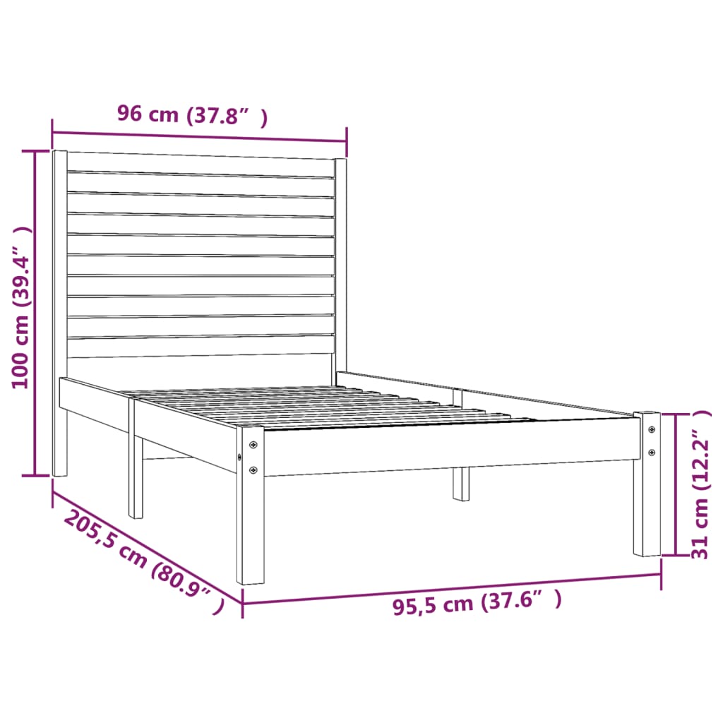 Cadre de lit sans matelas blanc 90x200 cm bois massif - XIOS