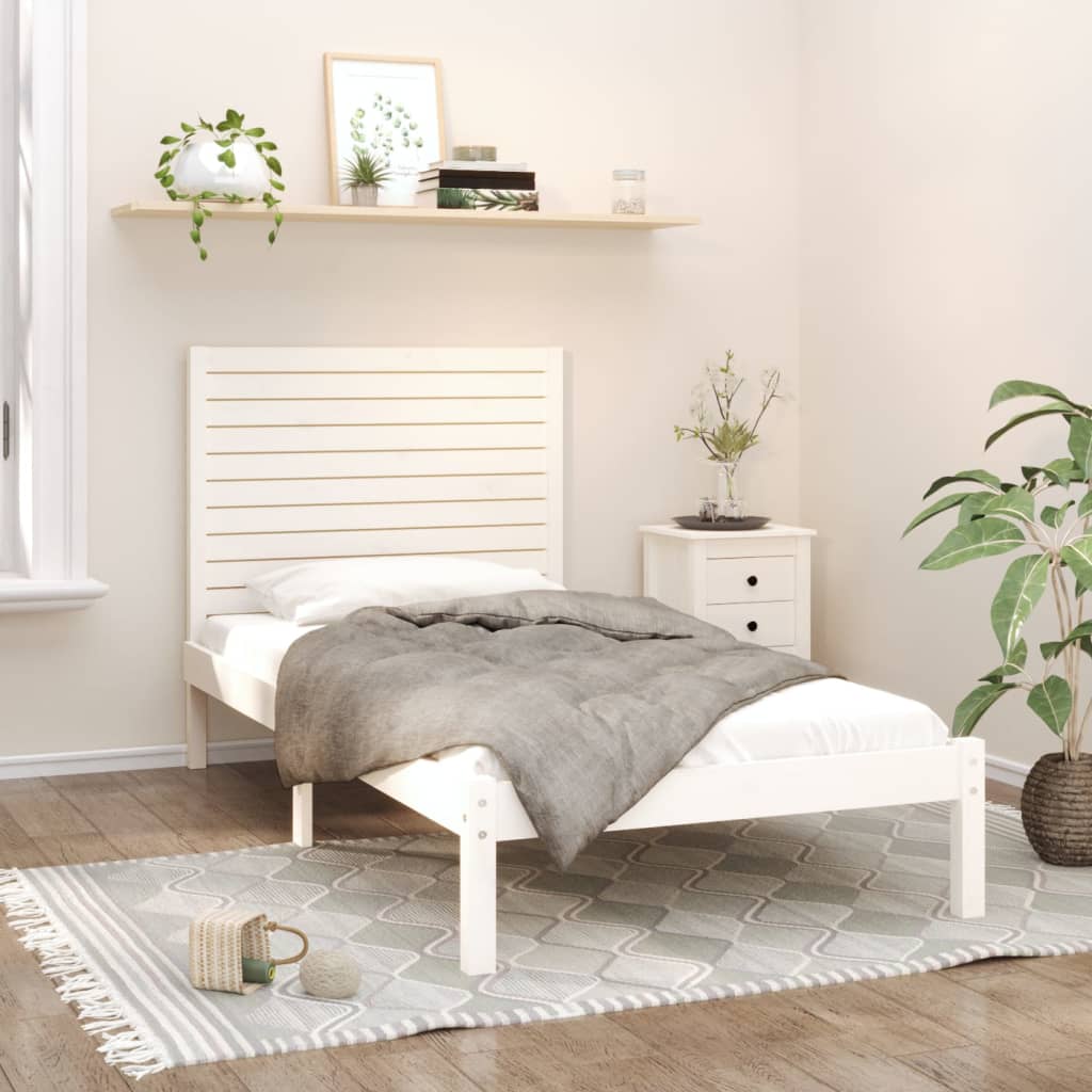 Cadre de lit sans matelas blanc 90x200 cm bois massif - XIOS