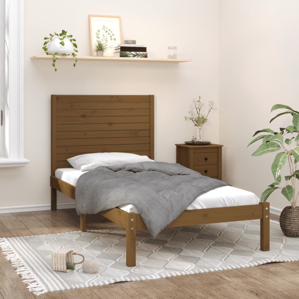 Cadre de lit sans matelas marron miel 100x200 cm bois massif - XIOS