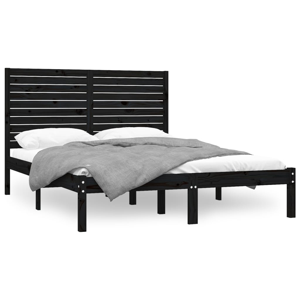 Cadre de lit sans matelas noir 150x200 cm bois massif - XIOS