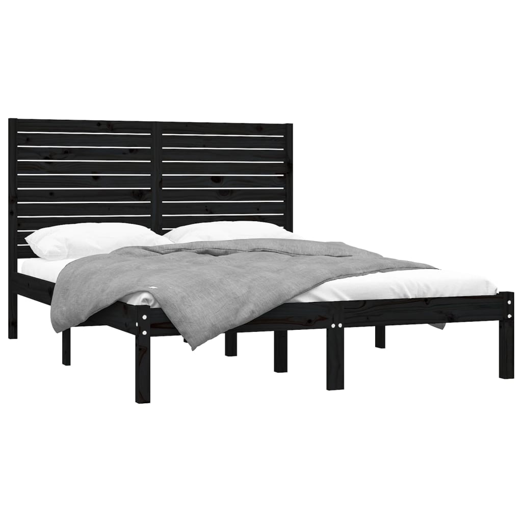 Cadre de lit sans matelas noir 150x200 cm bois massif - XIOS