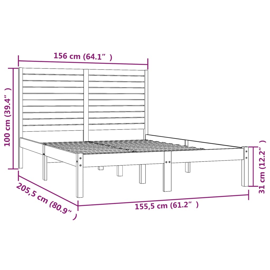 Cadre de lit sans matelas noir 150x200 cm bois massif - XIOS