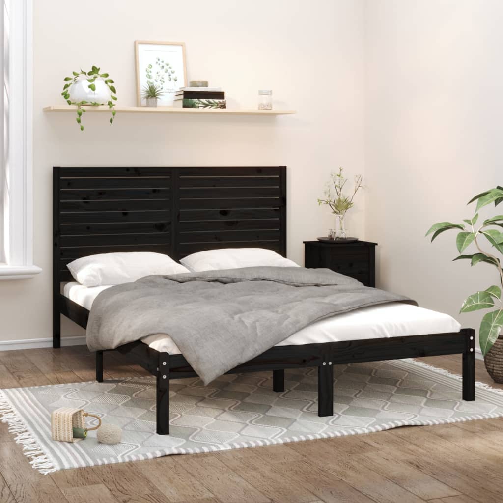 Cadre de lit sans matelas noir 150x200 cm bois massif - XIOS