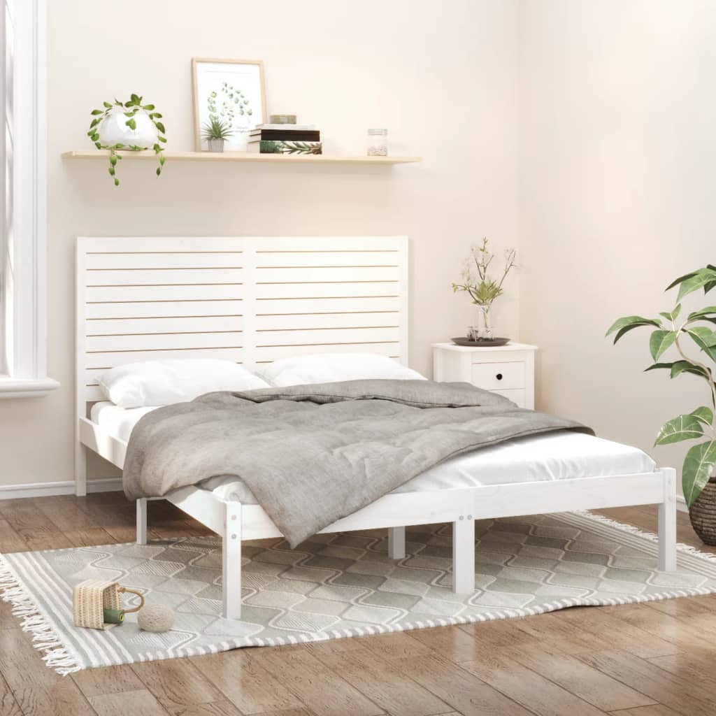 Cadre de lit sans matelas blanc 160x200 cm bois massif - XIOS