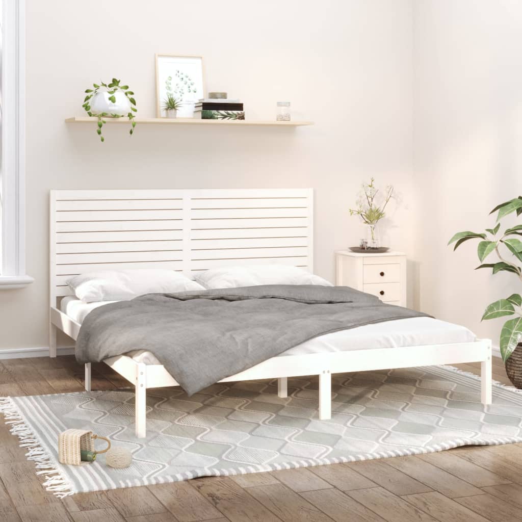 Cadre de lit sans matelas blanc 200x200 cm bois massif - XIOS
