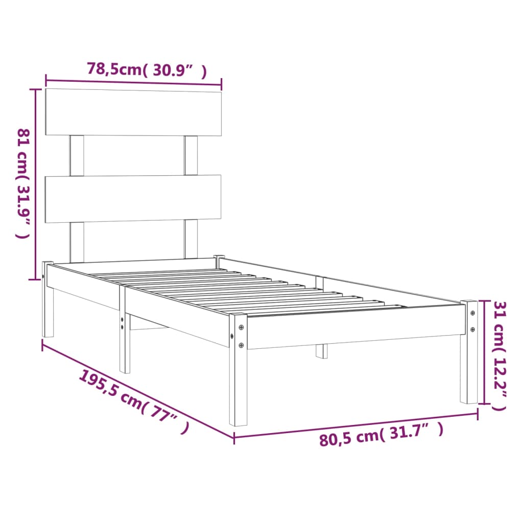 Cadre de lit sans matelas 75x190 cm bois massif - XIOS