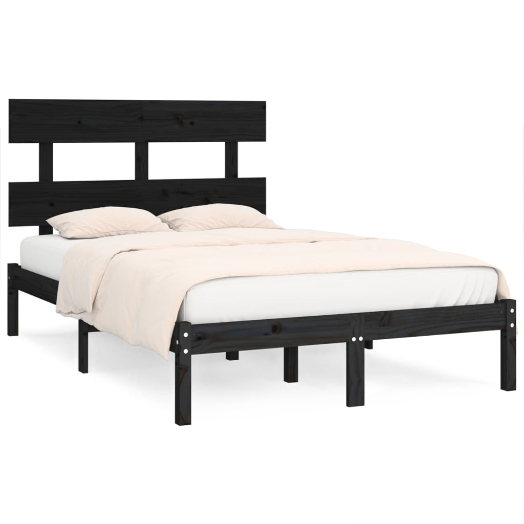 Cadre de lit sans matelas noir 140x190 cm bois massif - XIOS