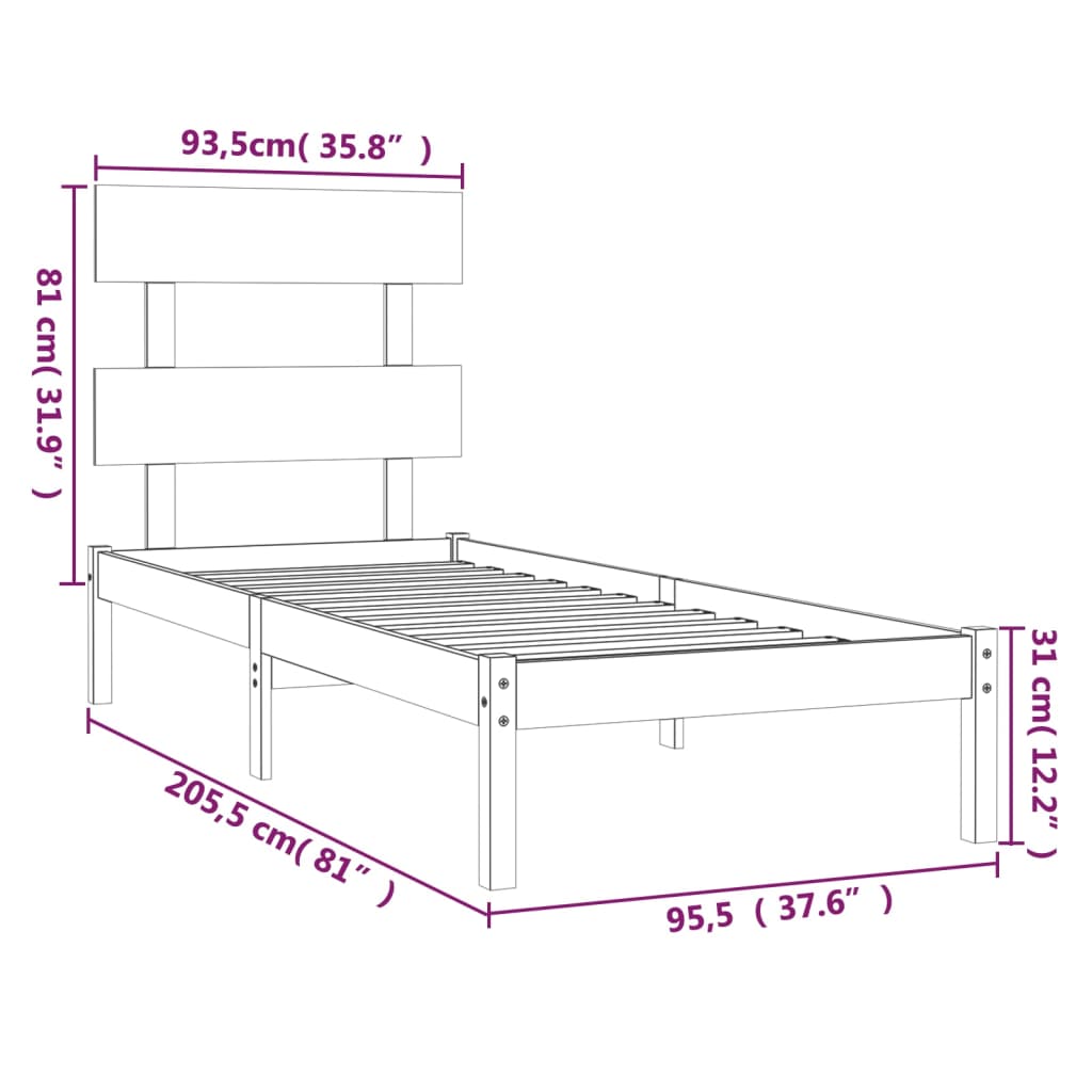Cadre de lit Bois massif 90x200 cm - XIOS