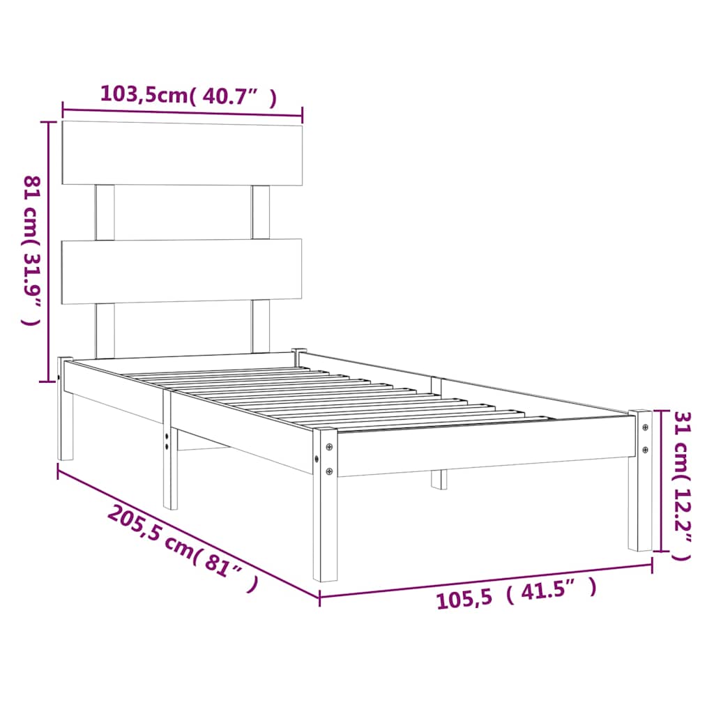Cadre de lit sans matelas blanc 100x200 cm bois massif - XIOS