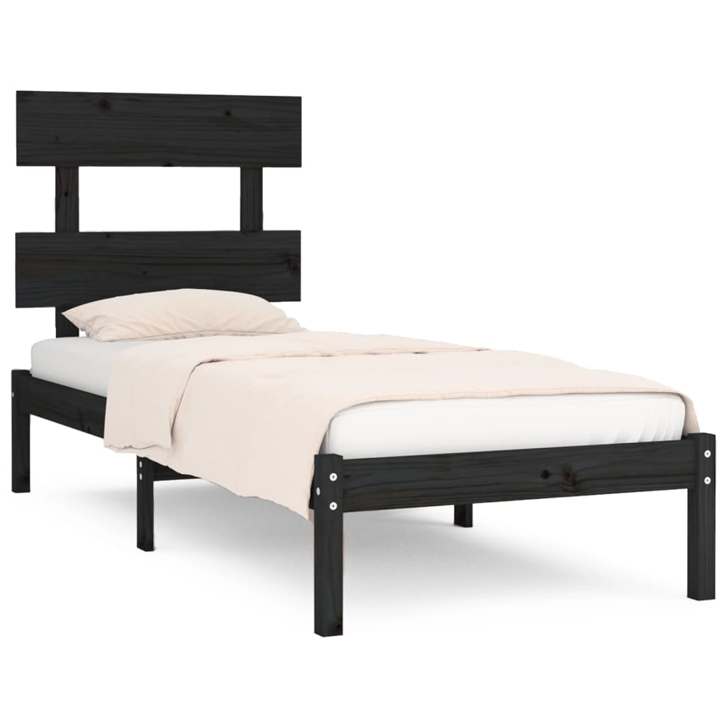 Cadre de lit sans matelas noir 100x200 cm bois massif - XIOS
