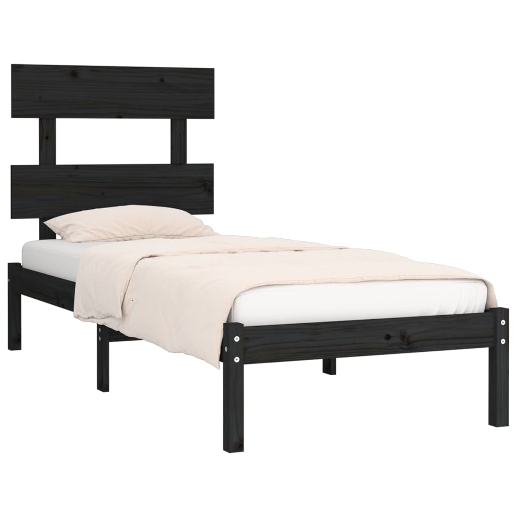 Cadre de lit sans matelas noir 100x200 cm bois massif - XIOS