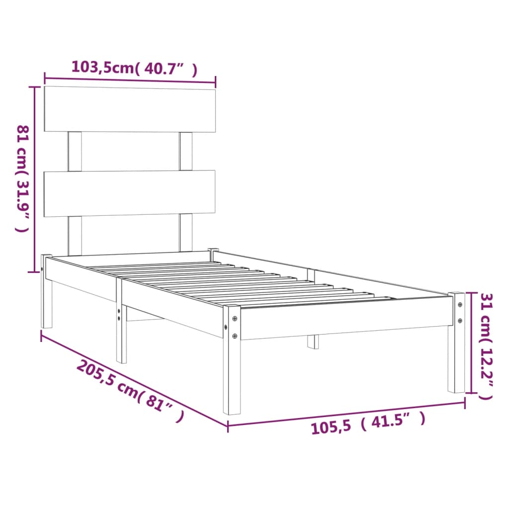 Cadre de lit sans matelas noir 100x200 cm bois massif - XIOS