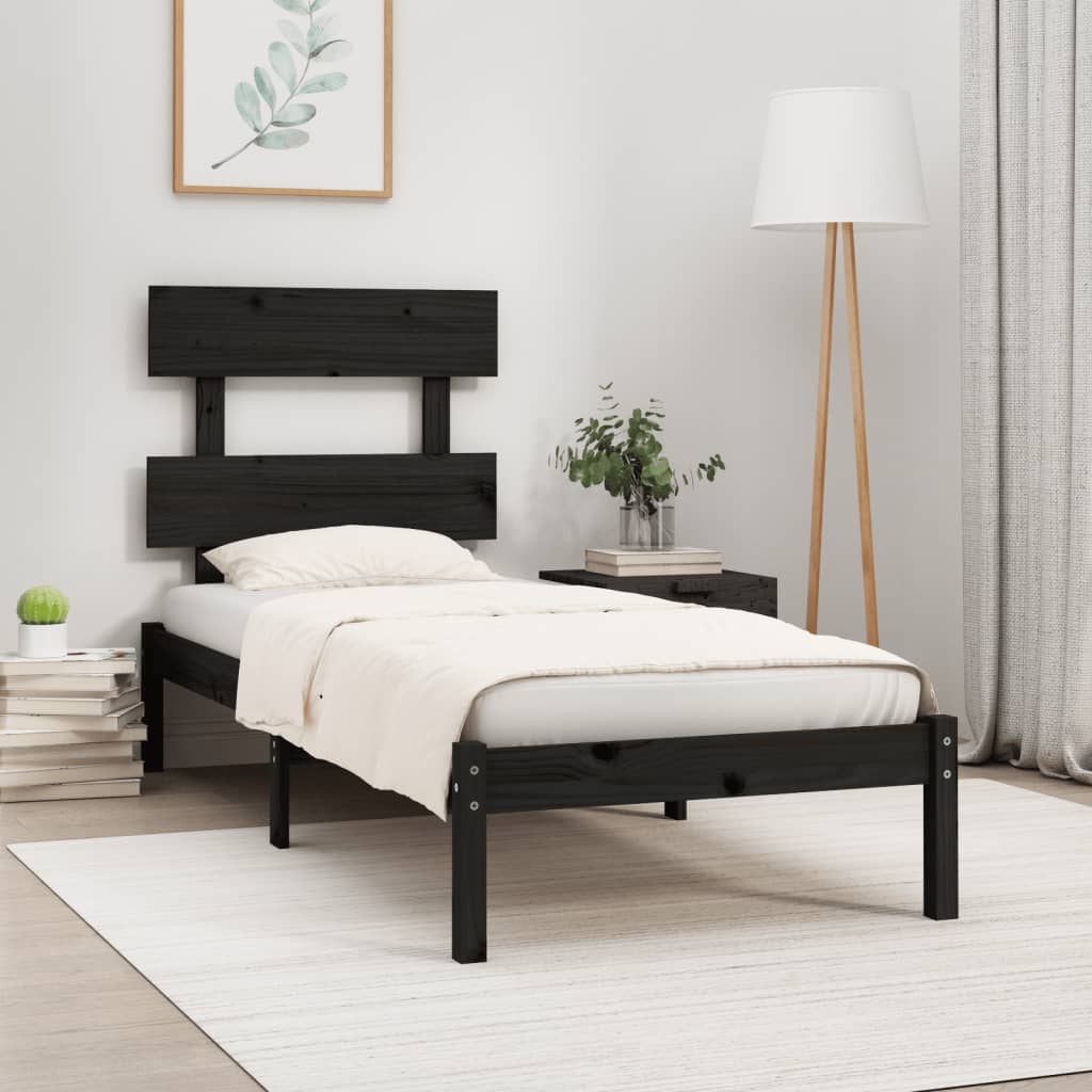 Cadre de lit sans matelas noir 100x200 cm bois massif - XIOS