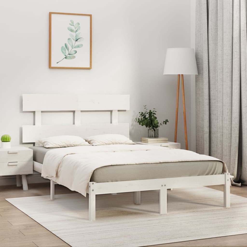 Cadre de lit sans matelas blanc 200x200 cm bois massif - XIOS