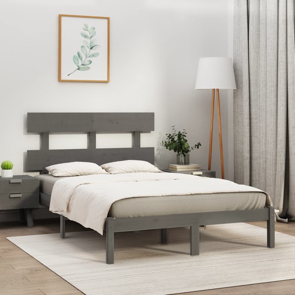 Cadre de lit sans matelas gris 200x200 cm bois massif - XIOS