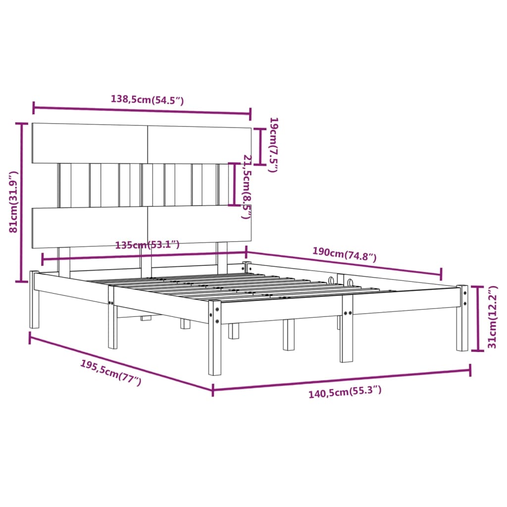 Cadre de lit sans matelas 135x190 cm bois massif - XIOS