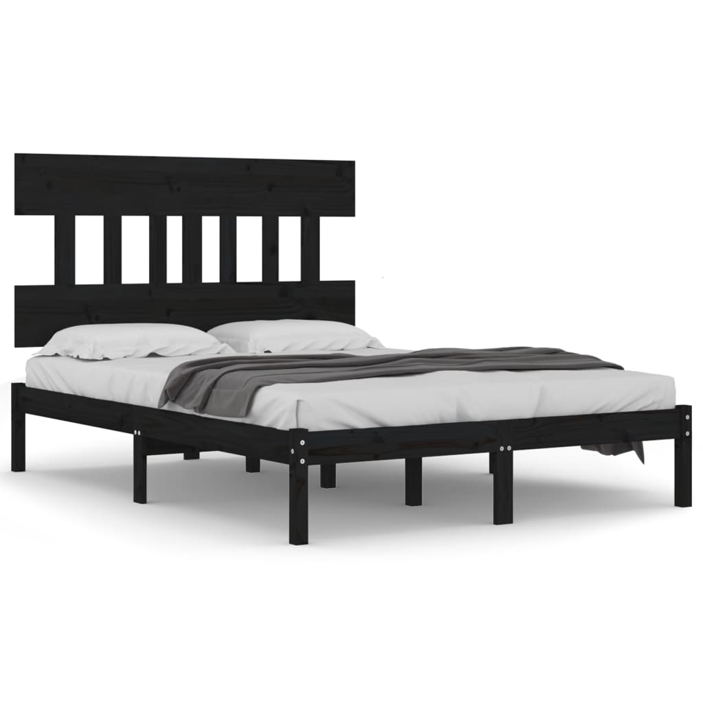 Cadre de lit sans matelas noir 140x190 cm bois massif - XIOS