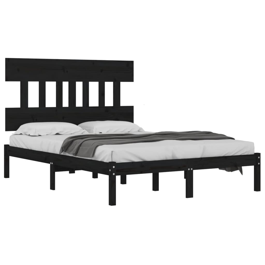 Cadre de lit sans matelas noir 140x190 cm bois massif - XIOS