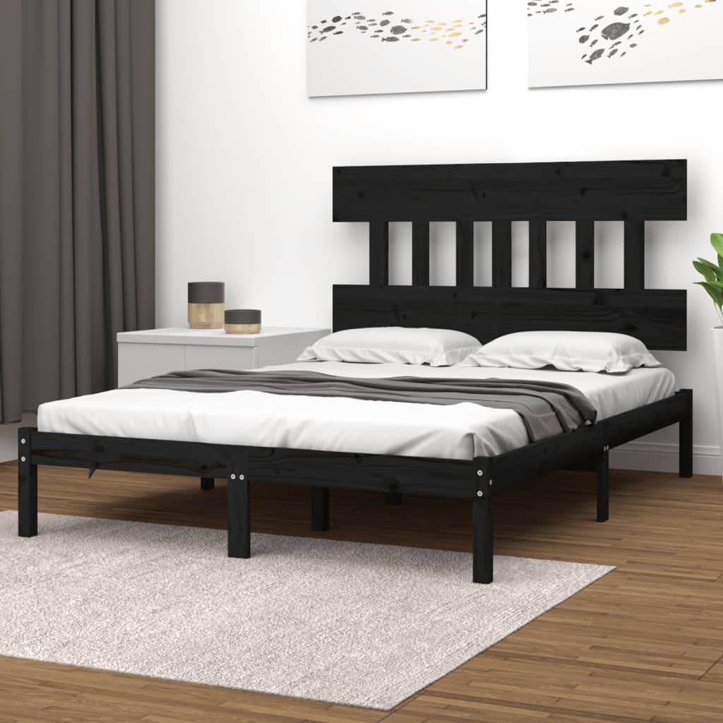Cadre de lit sans matelas noir 140x190 cm bois massif - XIOS