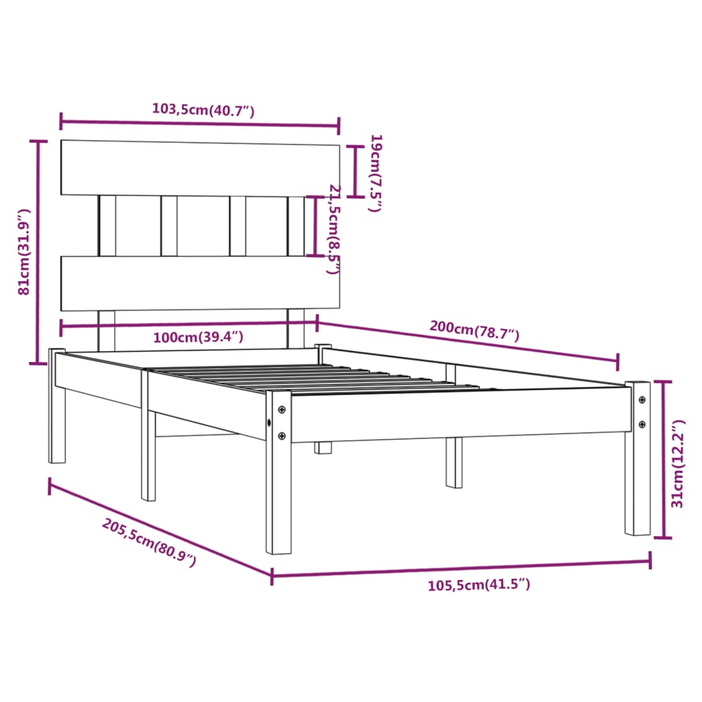 Cadre de lit sans matelas blanc 100x200 cm bois massif - XIOS
