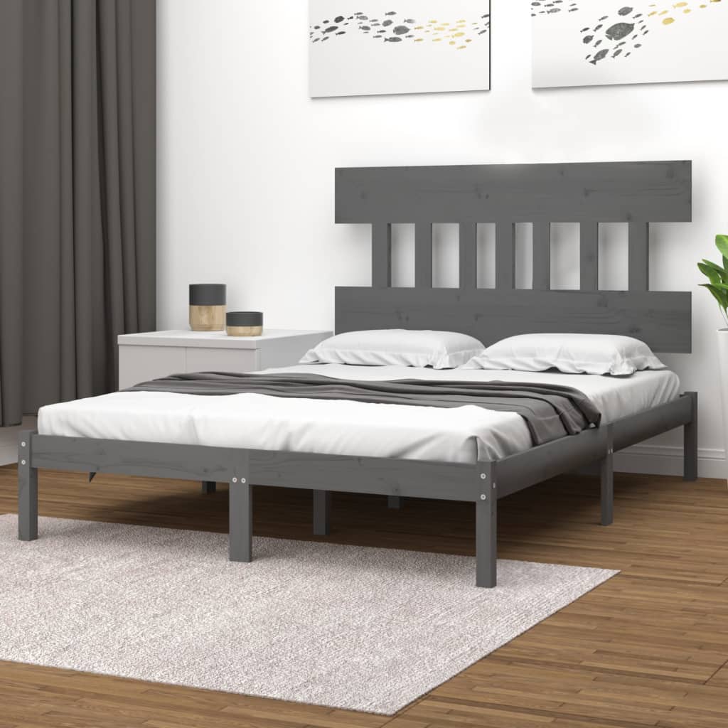 Cadre de lit sans matelas gris 200x200 cm bois massif - XIOS