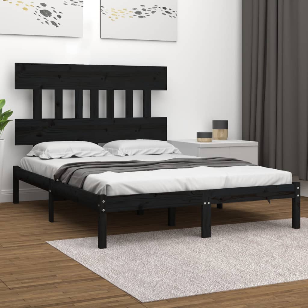 Cadre de lit sans matelas noir 200x200 cm bois massif - XIOS