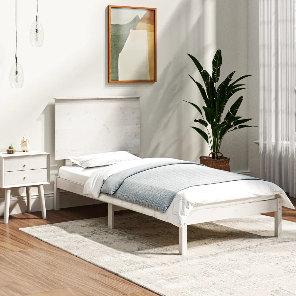 Cadre de lit sans matelas blanc 90x190 cm bois massif - XIOS