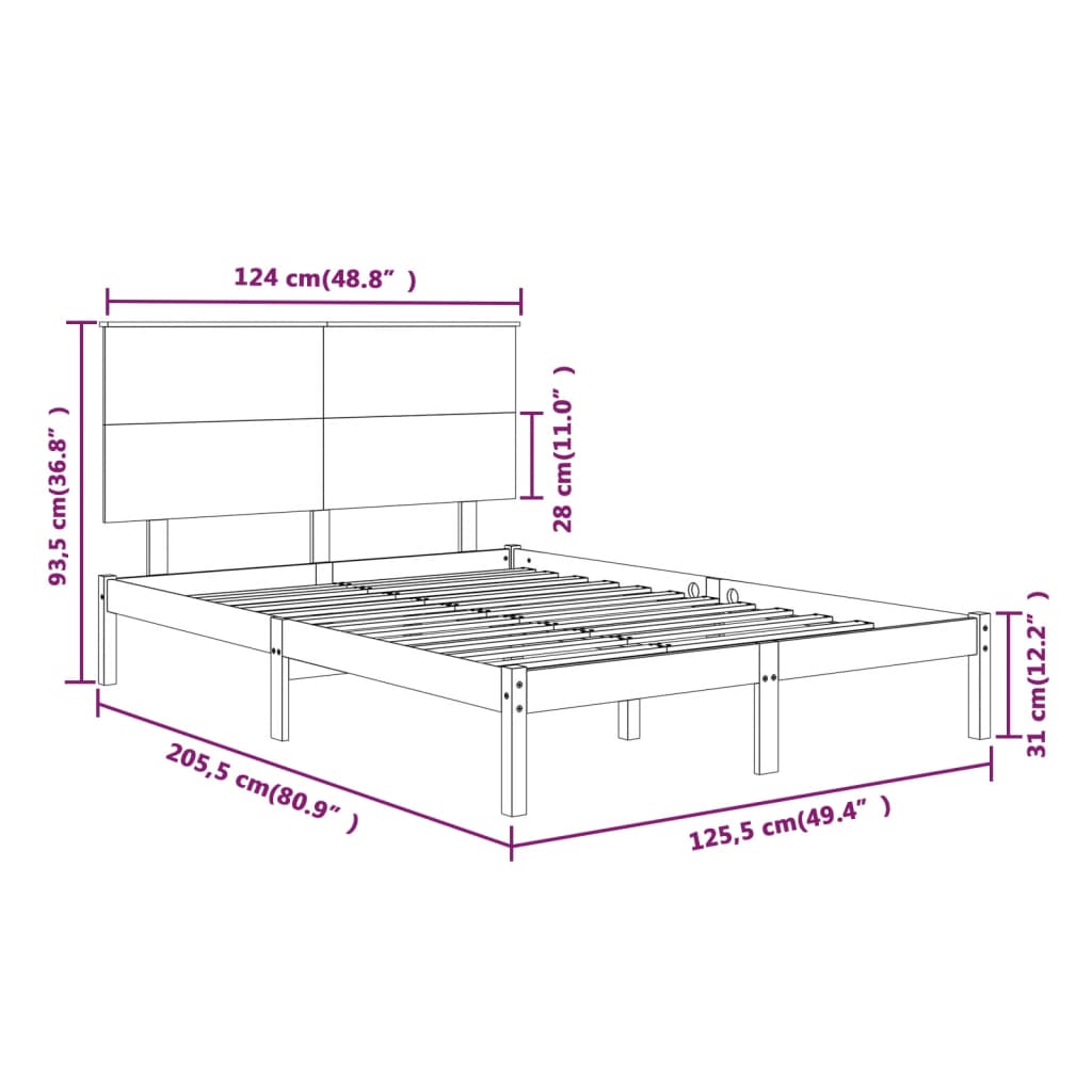 Cadre de lit sans matelas blanc 120x200 cm bois de pin massif - XIOS