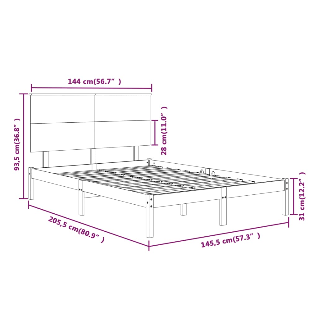 Cadre de lit sans matelas blanc 140x200 cm bois de pin massif - XIOS
