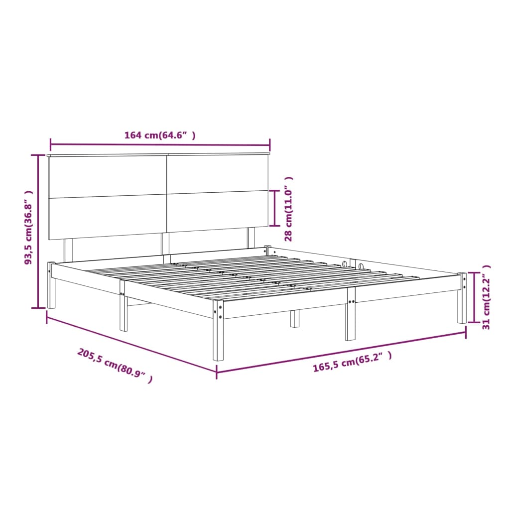 Cadre de lit sans matelas 160x200 cm bois massif de pin - XIOS