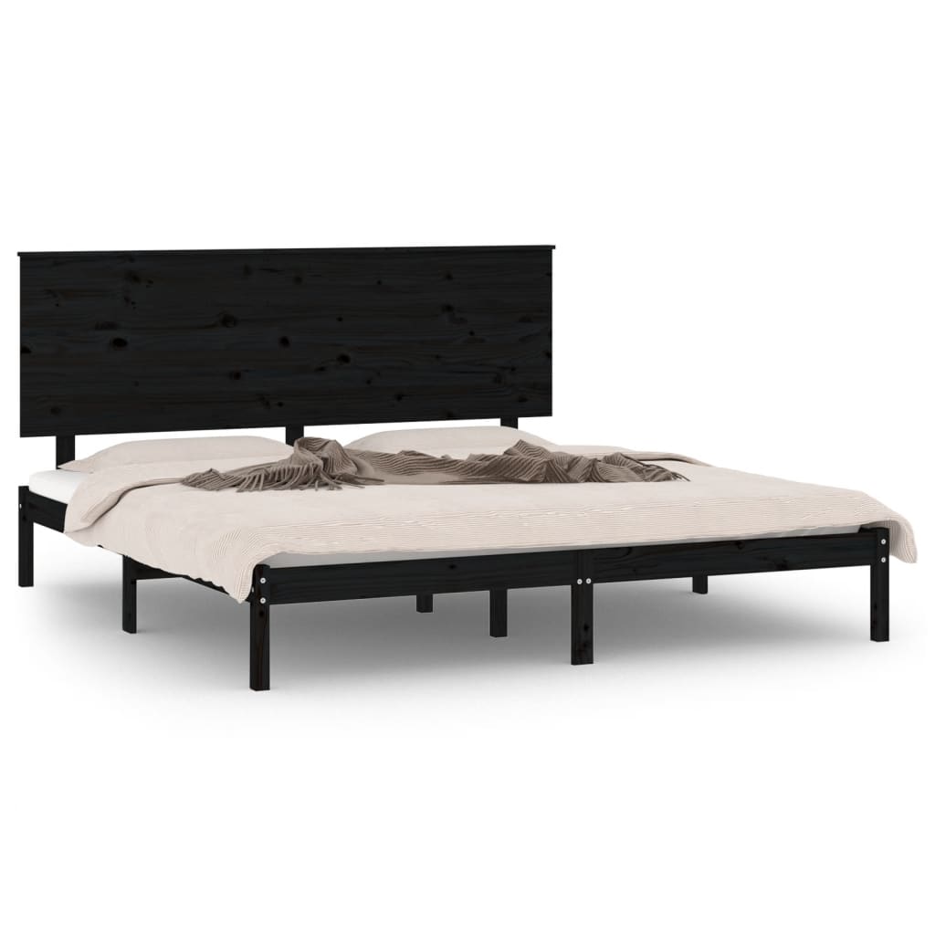 Cadre de lit sans matelas noir 200x200 cm bois massif de pin - XIOS