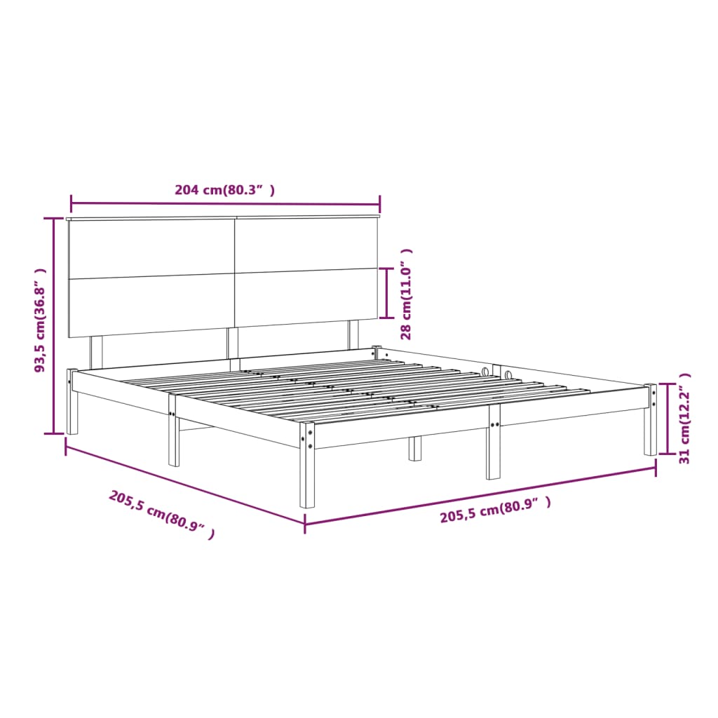 Cadre de lit sans matelas noir 200x200 cm bois massif de pin - XIOS