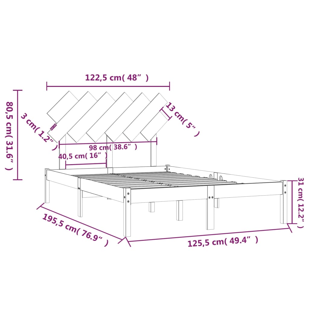 Cadre de lit sans matelas 120x190 cm bois massif - XIOS