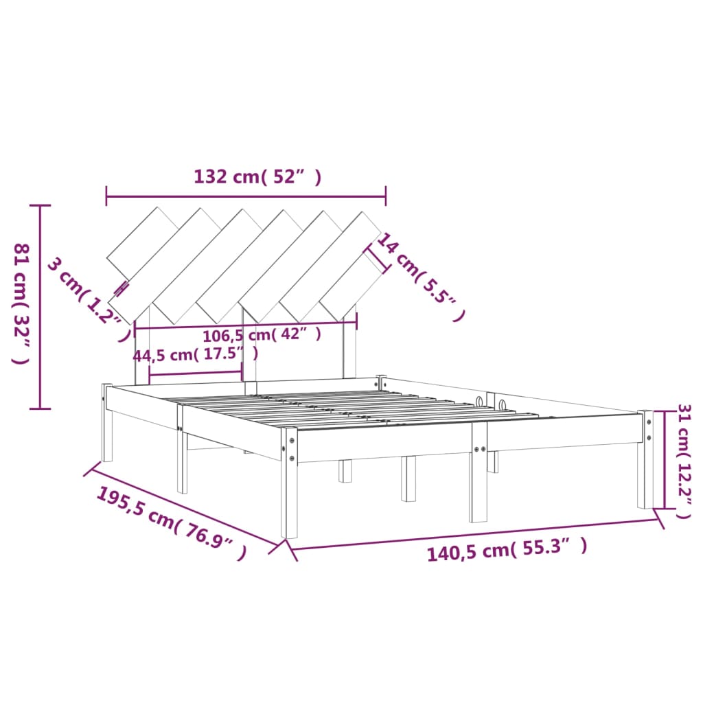 Cadre de lit sans matelas blanc 135x190 cm bois massif - XIOS