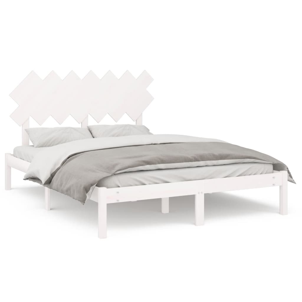 Cadre de lit sans matelas blanc 140x190 cm bois massif - XIOS