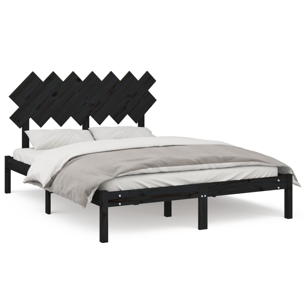 Cadre de lit sans matelas noir 140x190 cm bois massif - XIOS