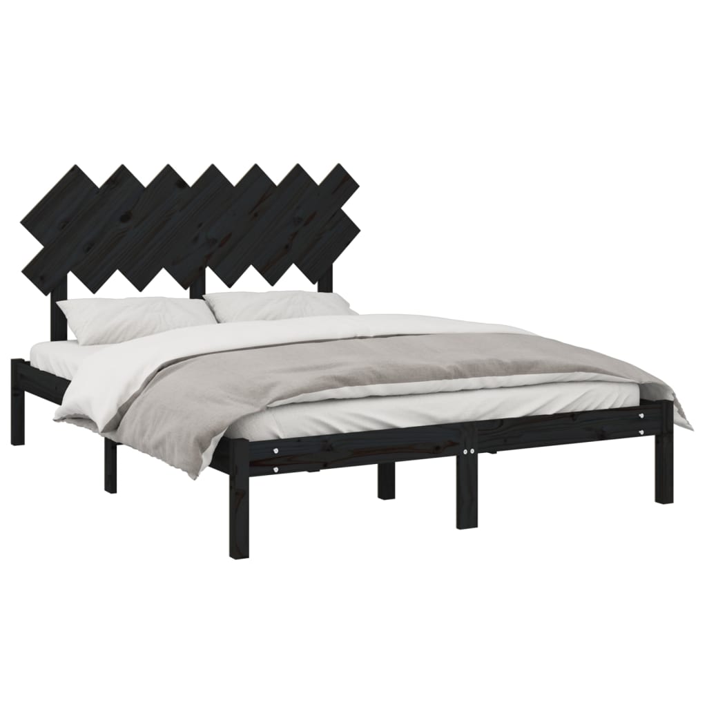 Cadre de lit sans matelas noir 140x190 cm bois massif - XIOS