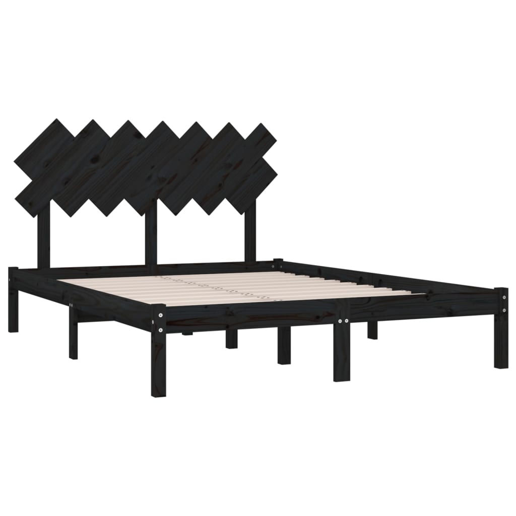 Cadre de lit sans matelas noir 140x190 cm bois massif - XIOS