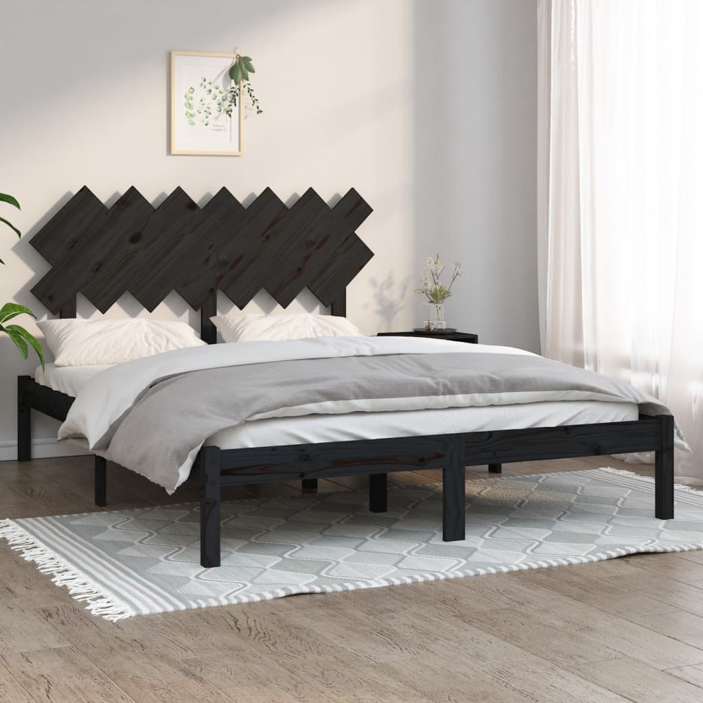 Cadre de lit sans matelas noir 140x190 cm bois massif - XIOS