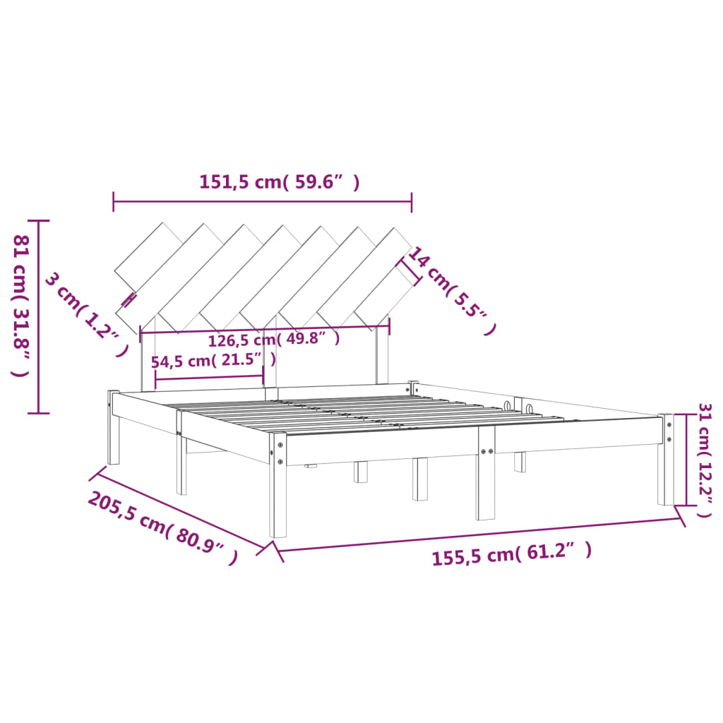 Cadre de lit sans matelas blanc 150x200 cm bois massif - XIOS