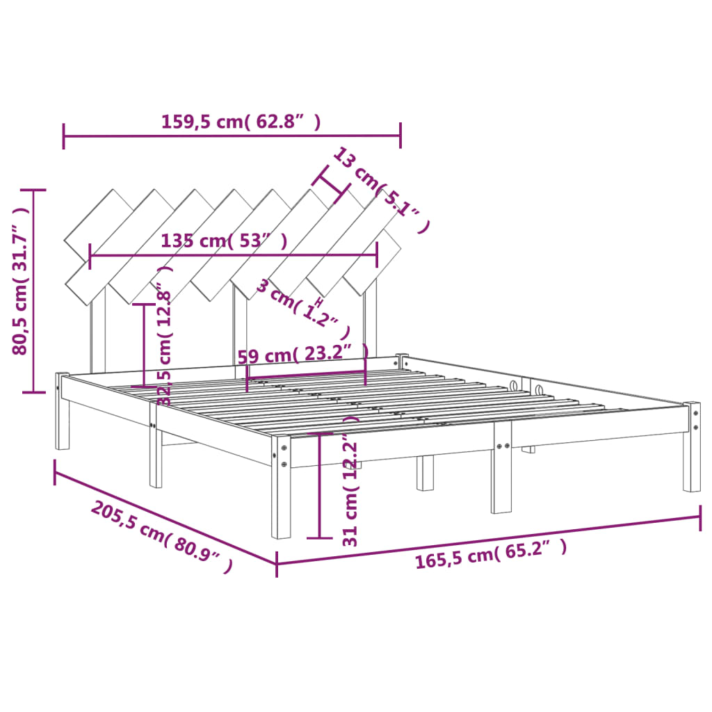 Cadre de lit sans matelas 160x200 cm bois massif - XIOS