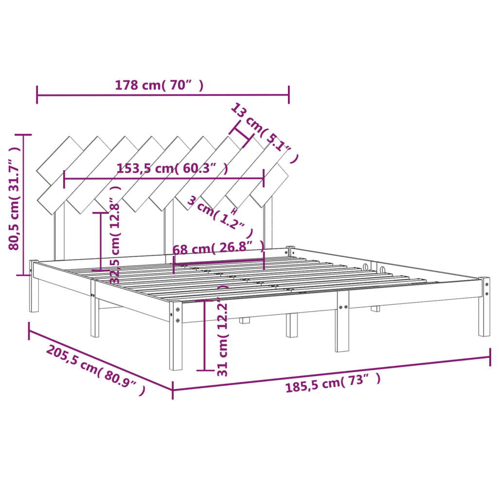 Cadre de lit sans matelas blanc 180x200 cm bois massif - XIOS