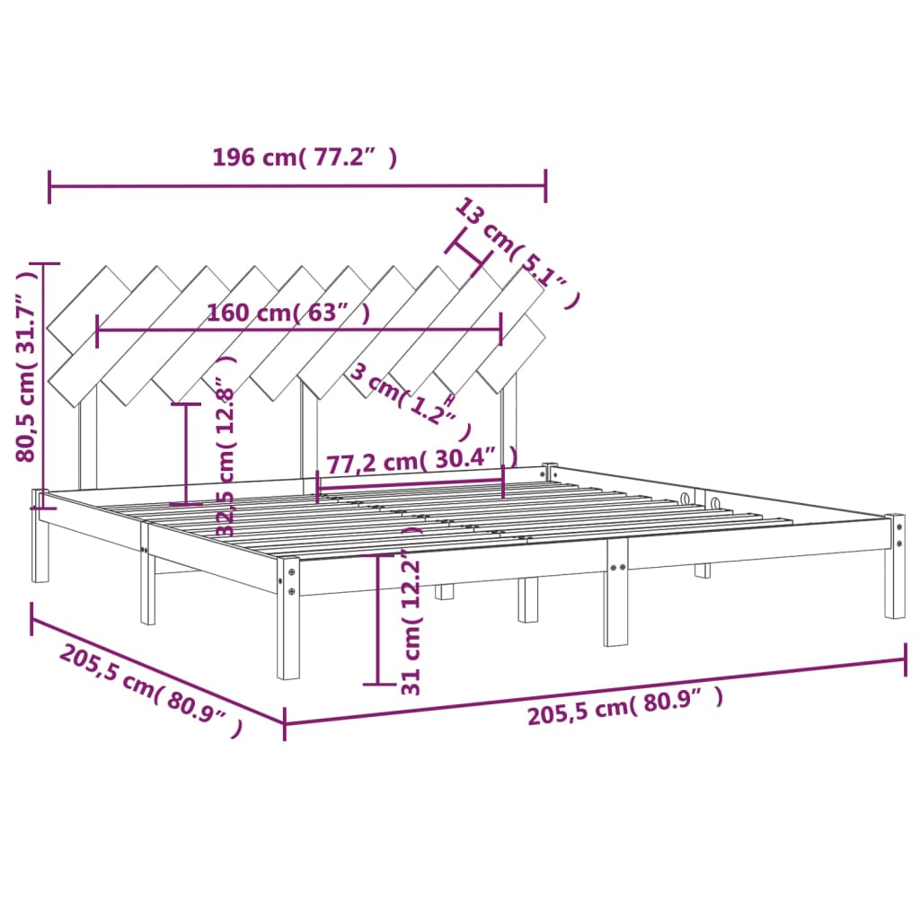 Cadre de lit sans matelas 200x200 cm bois massif - XIOS