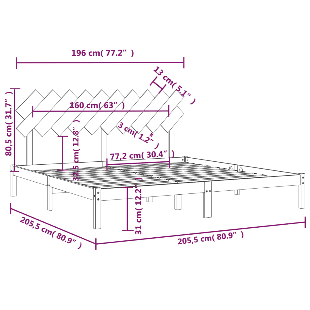 Cadre de lit sans matelas blanc 200x200 cm bois massif - XIOS