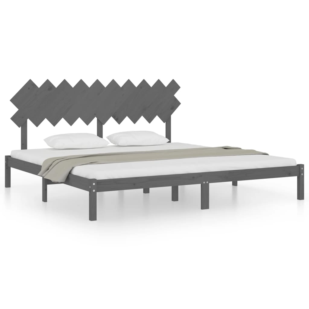 Cadre de lit sans matelas gris 200x200 cm bois massif - XIOS