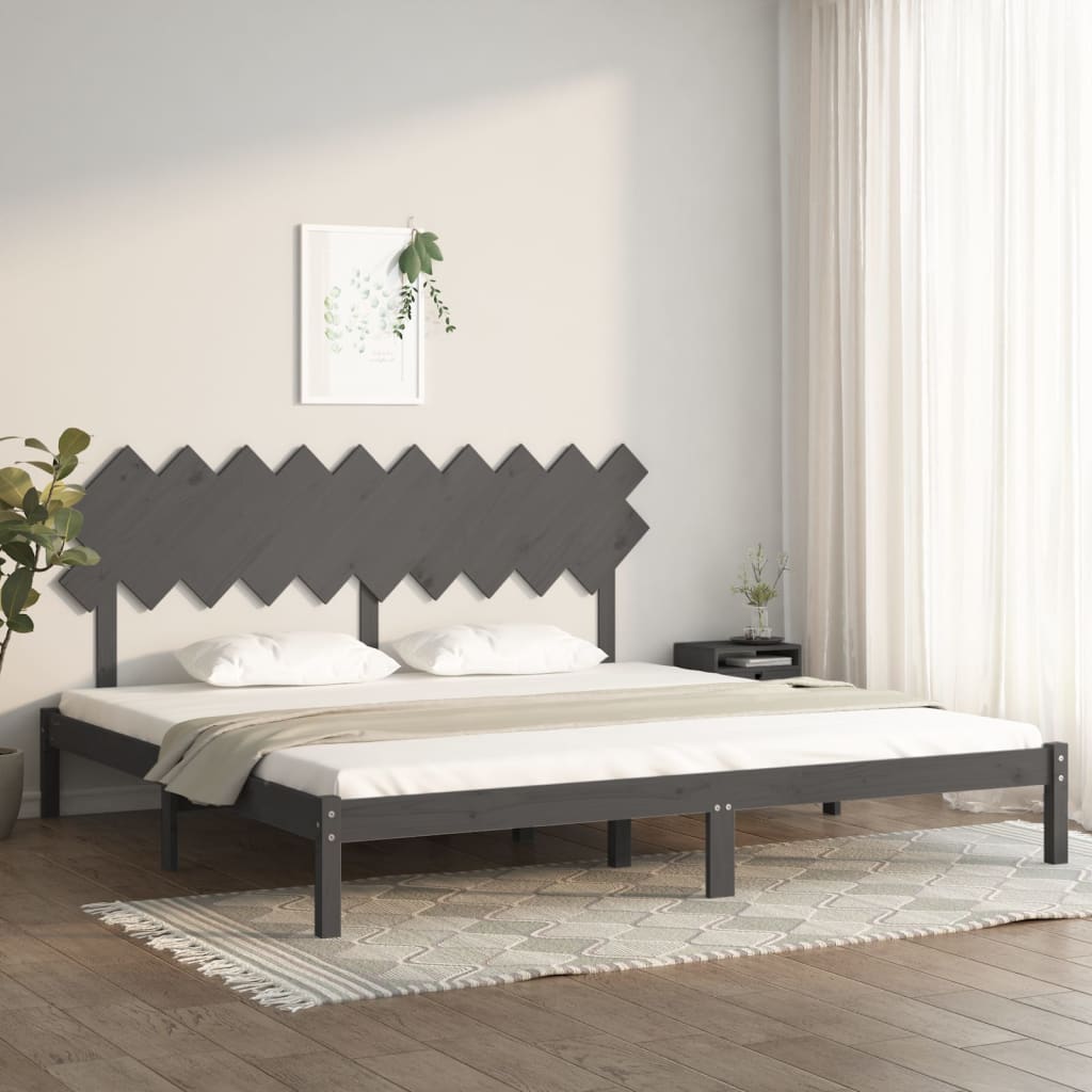 Cadre de lit sans matelas gris 200x200 cm bois massif - XIOS