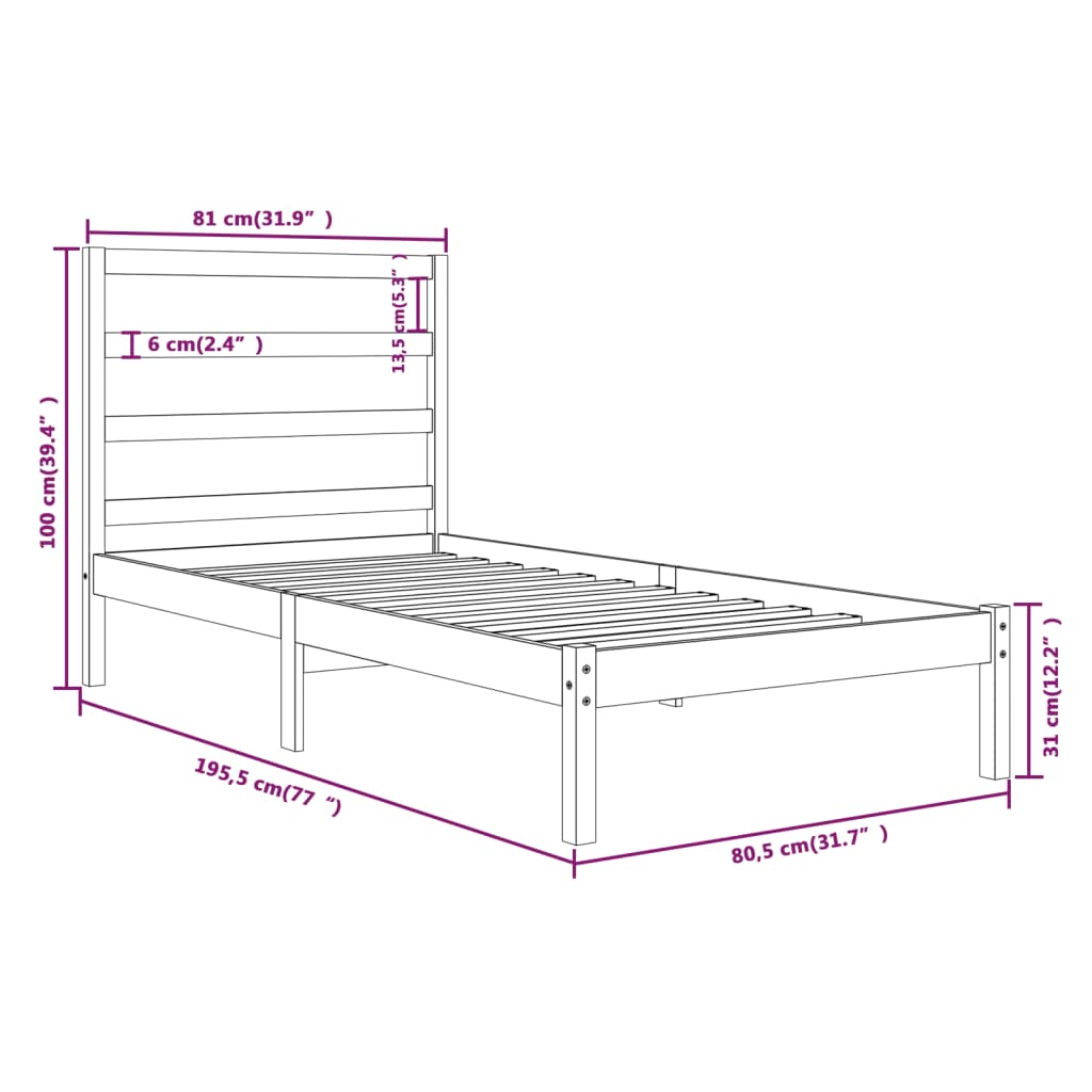 Cadre de lit sans matelas blanc 75x190 cm bois massif - XIOS