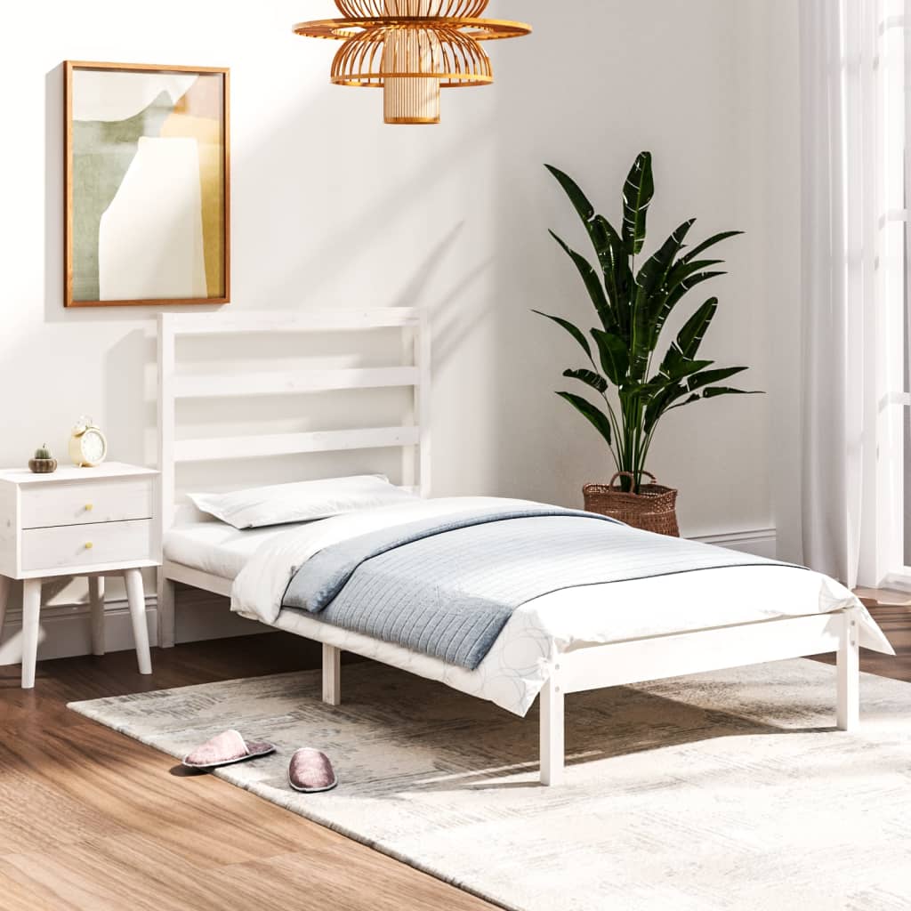 Cadre de lit sans matelas blanc 75x190 cm bois massif - XIOS