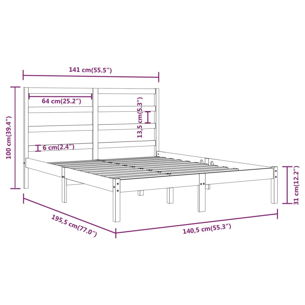 Cadre de lit sans matelas 135x190 cm bois massif - XIOS